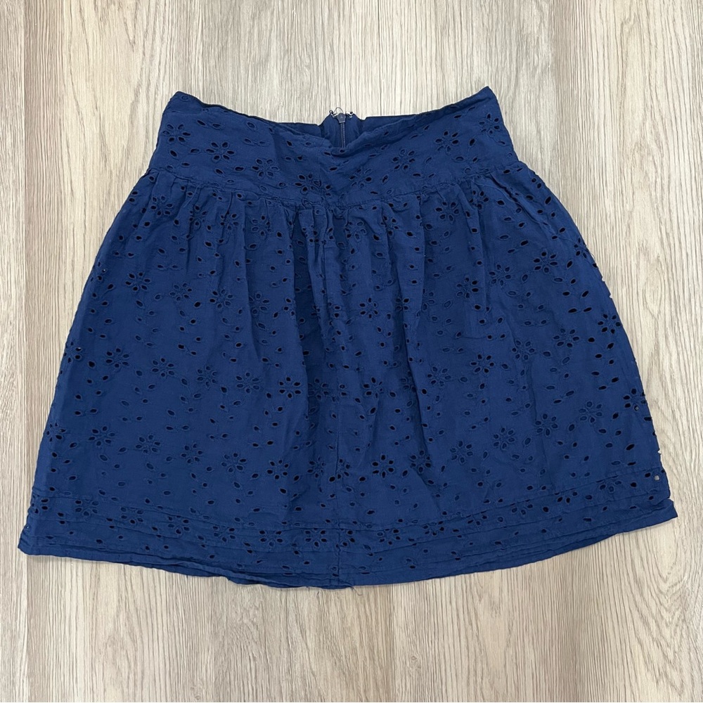 August Silk Navy Blue Lined Eyelet A-Line Skirt Size 2